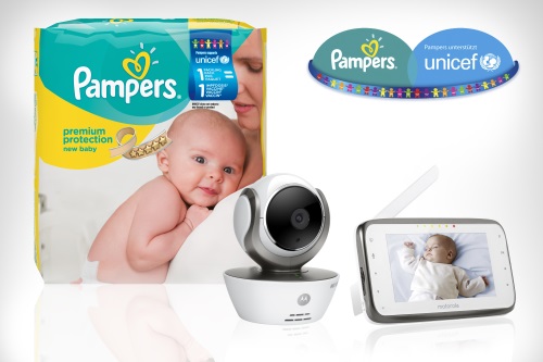 Mit Pampers für UNICEF  Windelvorrat und ein Motorola MBP 854 HD CONNECT SMART Babyphone gewinnen